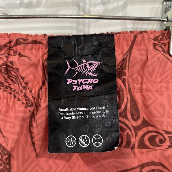 Psycho Tuna Men's XL Swim Trunks Shorts Tribal Fish Print Peach Echo - Picture 7 of 12